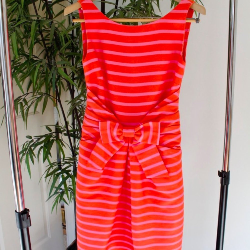 Kate Spade Jillian Pink Orange Stripe Bow Dress XS